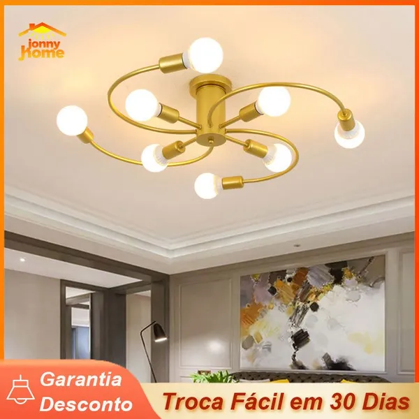 Lustre Pendente Lâmpada De Teto Semi-Embutida Iluminação  Para Sala Estar Quartos Ouro Nórdico Decorativo Ilumina