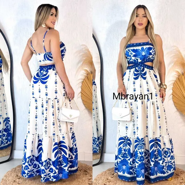 NOVO TEMPERAMENTO FEMININO VESTIDO LONGO ELEGANTE ESTAMPADO COM BOJO TEM REGULADOR