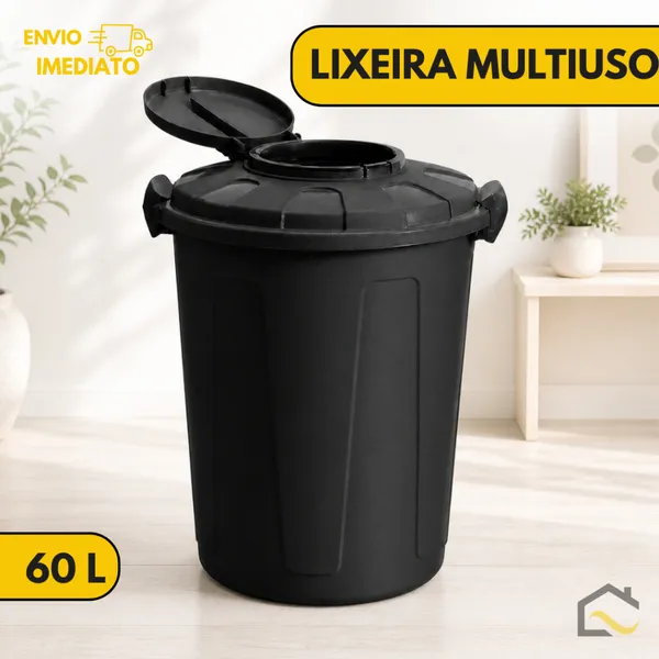 Cesto Balde de Lixo Lixeira 60L com Tampa Higiênica e Trava Multiuso para Escolas Prédios e Escritórios