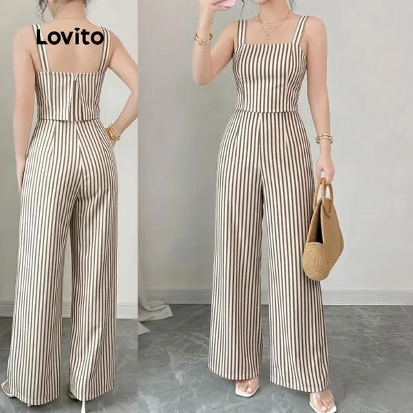 Lovito Macacão Boho Falso 2 em 1 com Zíper Padrão Primavera/verão para Mulheres L189ED195