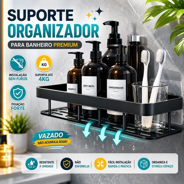 Suporte De Shampoo Prateleiras De Banheiro  Reto Sem Furo - CH
