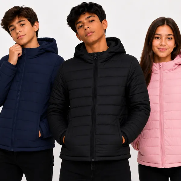 Jaqueta Puffer Infantil Masculina Peluciada Com Capuz 100% Impermeável