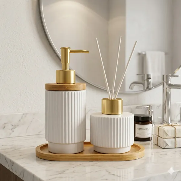 Kit Banheiro Lavabo Porta Sabonete Líquido Saboneteira Dispenser Bandeja Organizador Moderno