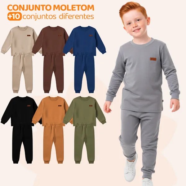 Kit 4 Peças Moletom Minimalista Infantil Menino Criança Blusa e Calça Manga Longa Roupa de Frio Inverno Liso Kids