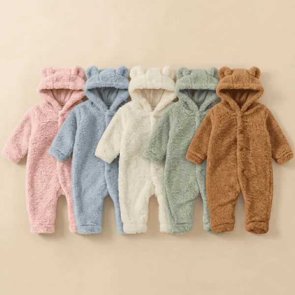 Macacão Fleece Orelhinha Capuz Bebê Inverno Quentinho Recém Nascido 0 a 12 Meses Menino E Menina