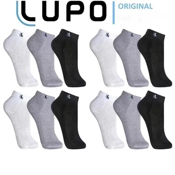 Kit 6 Pares De Meias De Algodão LUPO Para Homens E Mulheres – Corte Curto Confortável Preto \ Branco Cinza Meia