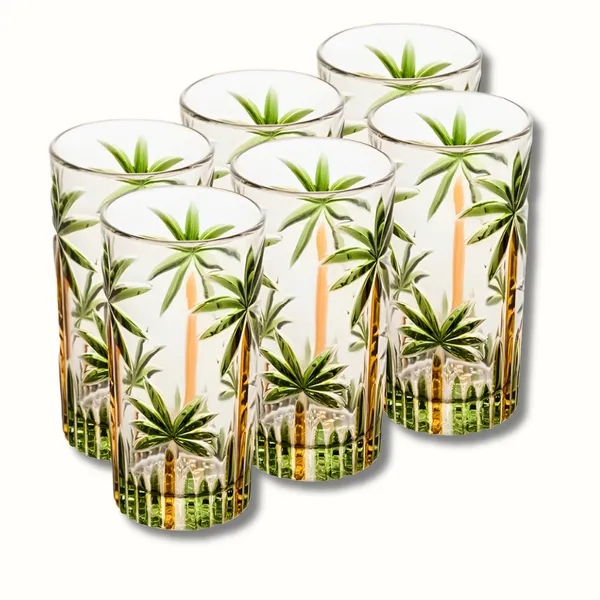 Conjunto 6 Copos Altos Sucos Drinks Palm Tree Handpaint 360 Ml Wolff