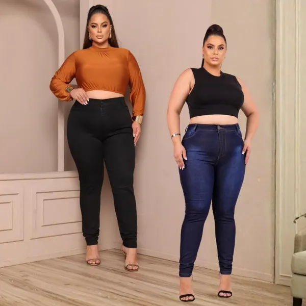 KIT 02 Calças Feminina Jeans 46 ao 56 plus size Direto Da Fabrica Skinny Cintura Alta com Elastano