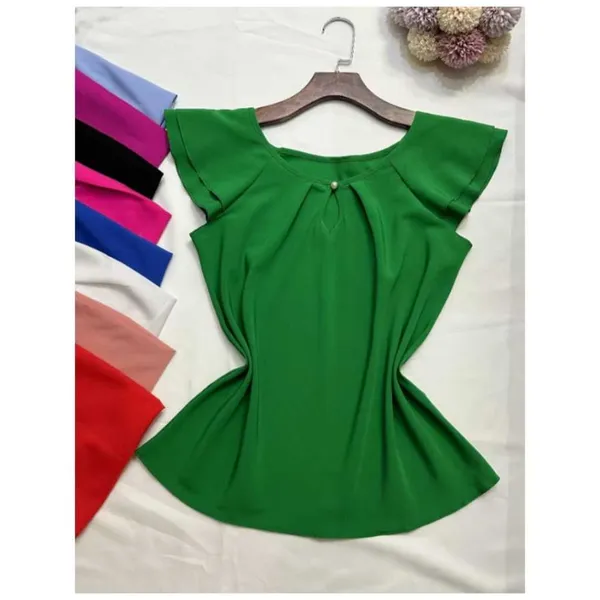 Blusa Feminina Babado Manga Curta Gola Gota Regata