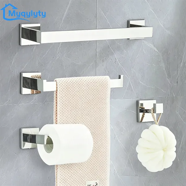 Conjunto de luxo de 4 peças para banheiro em aço inox, toalheiro cromado de parede, 40/60 cm