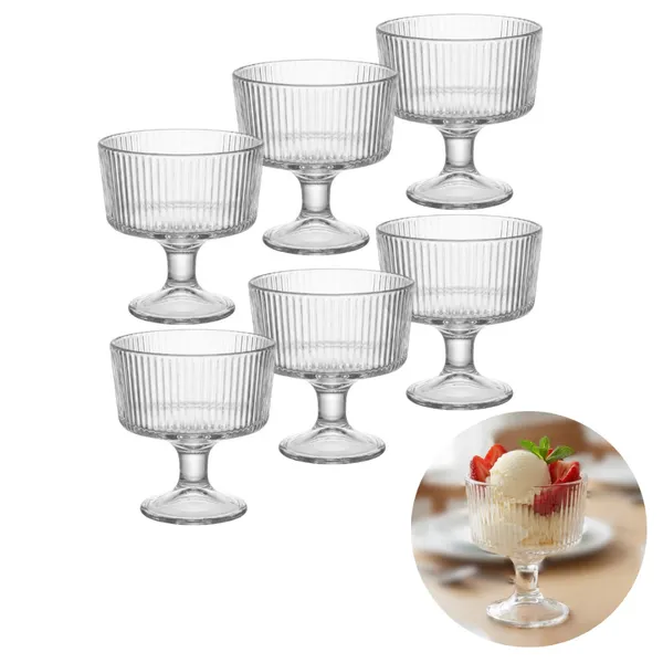 CONJUNTO 6 TAÇAS DE SOBREMESA EM VIDRO CANELADO  250ML