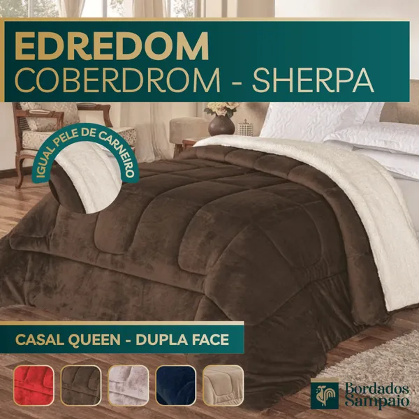 Edredom Sherpa Cobertor Manta Coberdrom Casal Queen Dupla Face​ Imitacao Pele de Carneiro Soft Felpudo