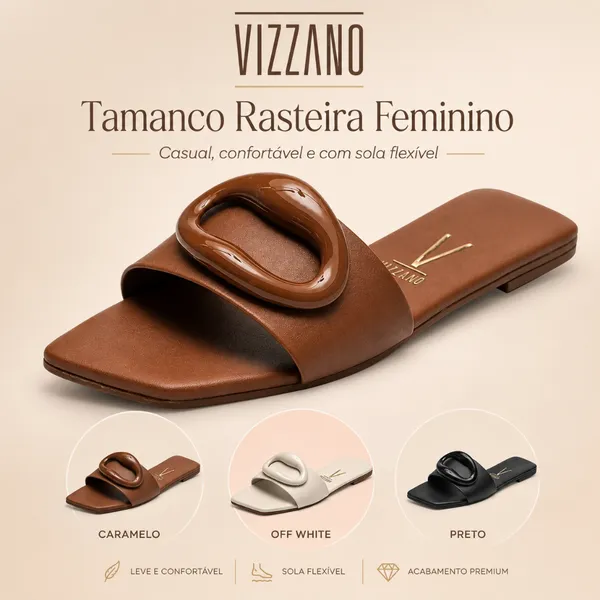 Tamanco Rasteira Feminino Vizzano Casual Confortável Sola Flexível e Design Moderno para Uso Diário