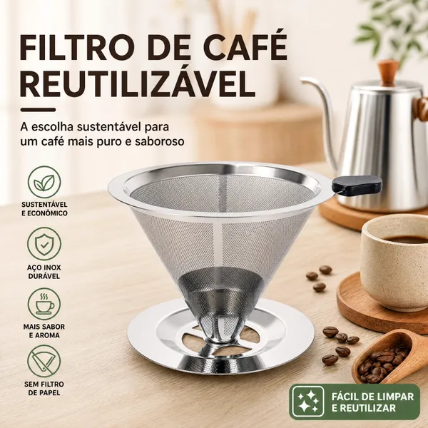 Filtro de Café Inox Reutilizável com Malha Ultrafina Ideal para Preparo Manual de Café Durável e Fácil de Limpar