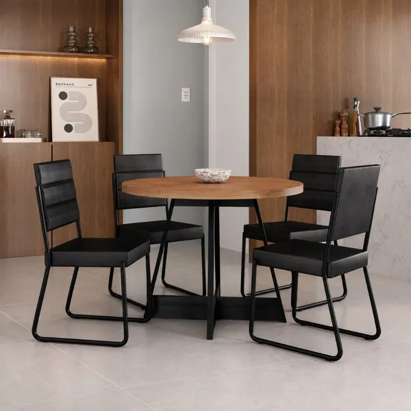 Conjunto Sala de Jantar 4 Cadeiras Malta Carraro Preto