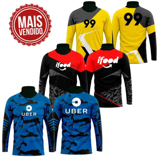 Camisa Moto Uber 99 Pop Ifood Manga Longa Sublimada Gola Alta Ideal para Motoqueiros e Motoristas de Aplicativo