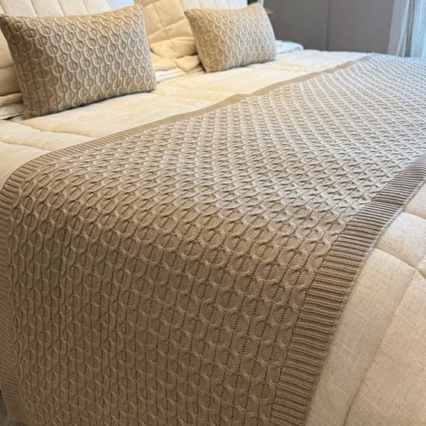 Kit Peseira Tricot Ponto Favo Manta Cama Casal Queen King + 2 Capas 30x50 Tricot Premium Artesanal