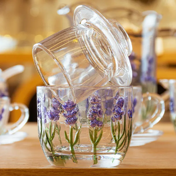Manteigueira Porta Manteiga Lyor Lavanda em Cristal Requintado Luxo Hand Painting Mesa Posta Manteguera Francesa Grande