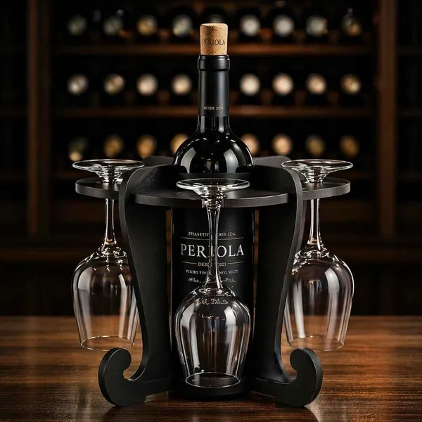Adega de Vinhos MDF Suporte 4 Taças Porta Garrafas Organizador Bancada Mesa Decoração