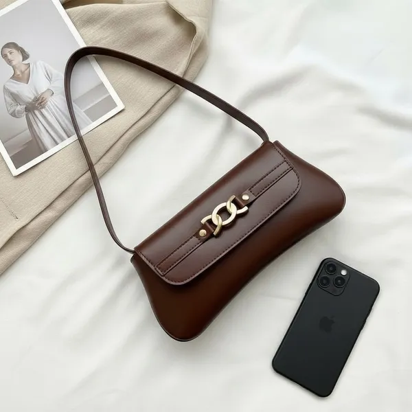 Bolsa Feminina de Ombro Café Baguete Estilosa Casual Para Celular
