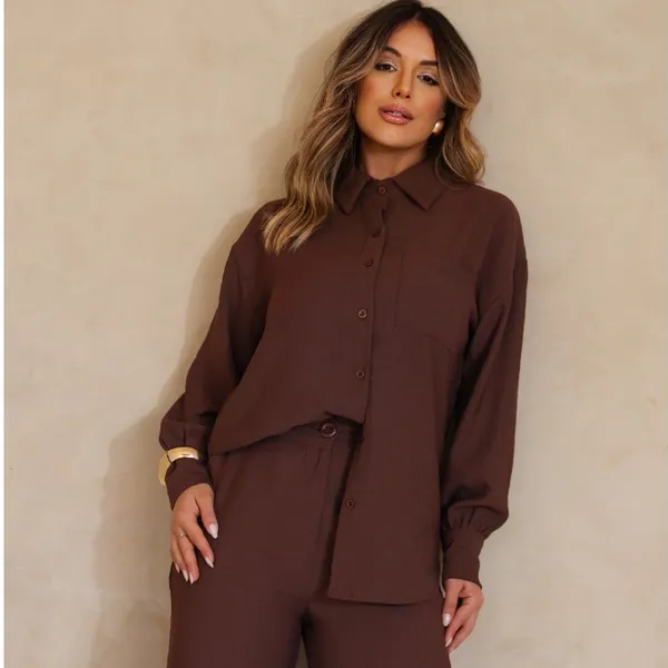 Conjunto Social Elegante Camisa E Calça Pantalona Alfaiataria