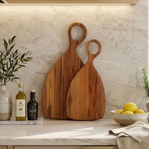 Kit Tábua de Corte Royal Com Cabo Decorar Cozinha Servir e Cortar P e M - Madeira Nobre Premium
