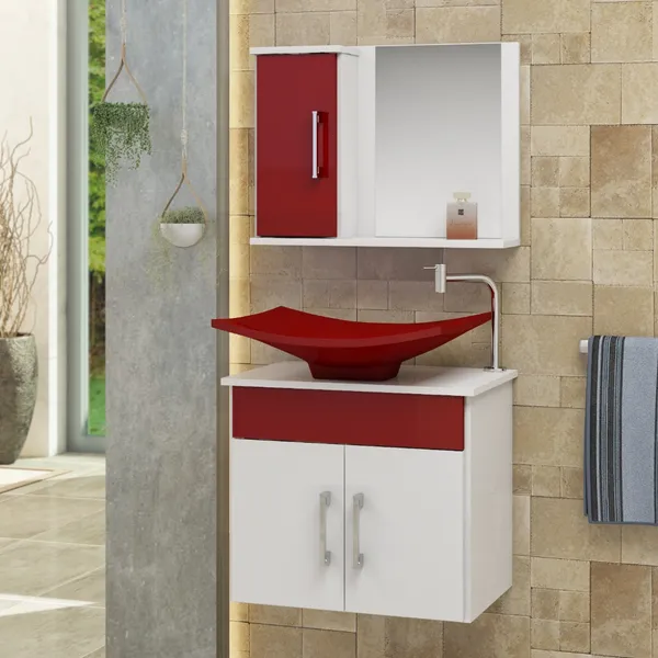 Conjunto Bali ​MDF gabinete para banheiro 50cm com cuba e espelheira