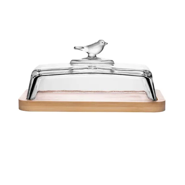 Manteigueira com Base em Bambu Wolff Bird com Tampa Vidro