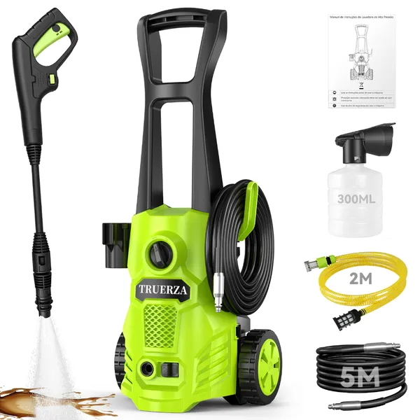 Lavadora De Alta Pressão Portatil 1800W 360/L/H com Mangueira 5m - Ideal para Carros, Calçadas e Jardins 110V/220V