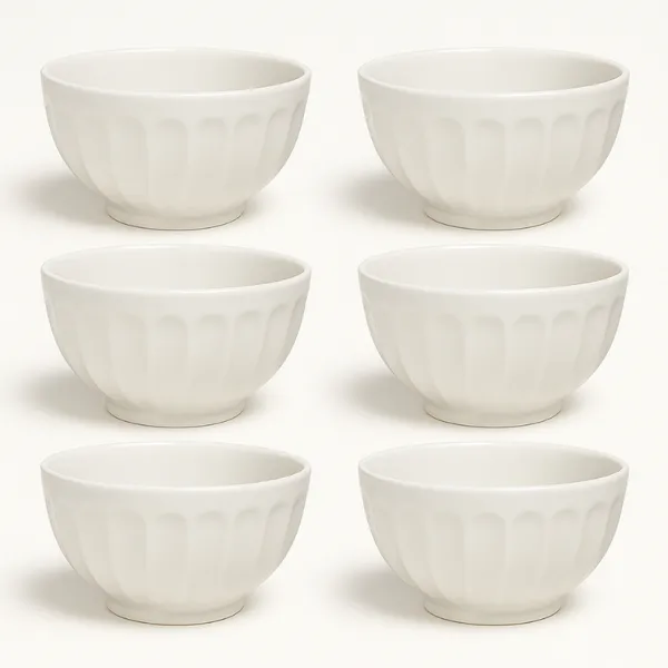 Kit 6 Cumbuca Canelada Tigela Porcelana Branca 310ml Caldos & Sopas Petiscos Sobremesas