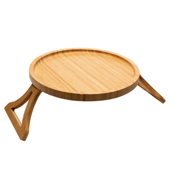 Bandeja Redonda Dobrável para Braço de Sofá 25cm Bambu - Lyor