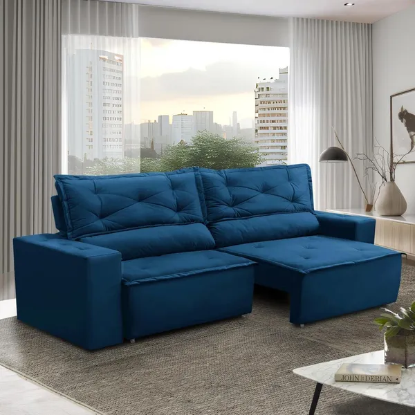 Sofá Retrátil e Reclinável 3 lugares com Molas 1,80m Livia Suede Adonai Estofados