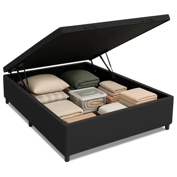 Cama Box com Baú Casal com 41cm de Altura Prince Preto