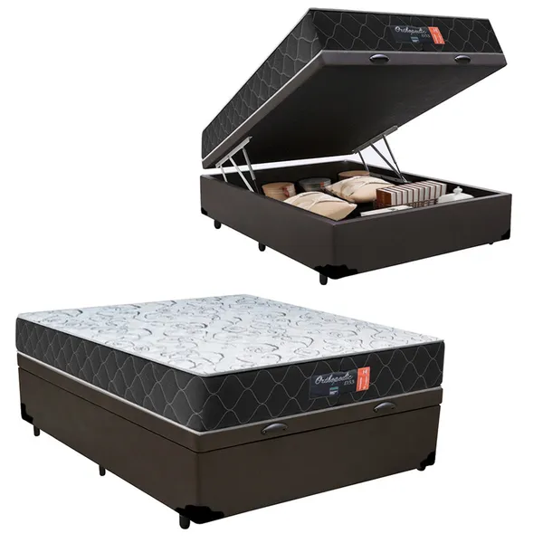 Cama Box ​Baú Casal + Colchão Semi Ortopédico Extra Firme Espuma D33 Prime Colchões 138x188x72