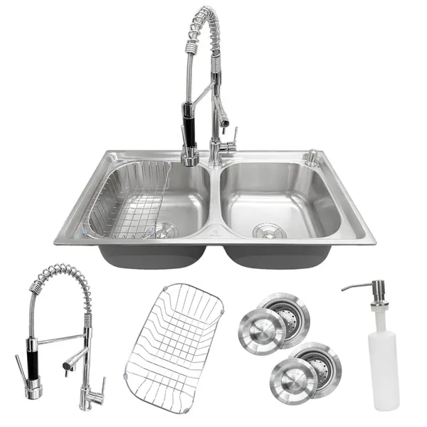 Kit Cuba Dupla Gourmet Cozinha Aço Inox 78x43 e Torneira Monocomando Luxo Completo