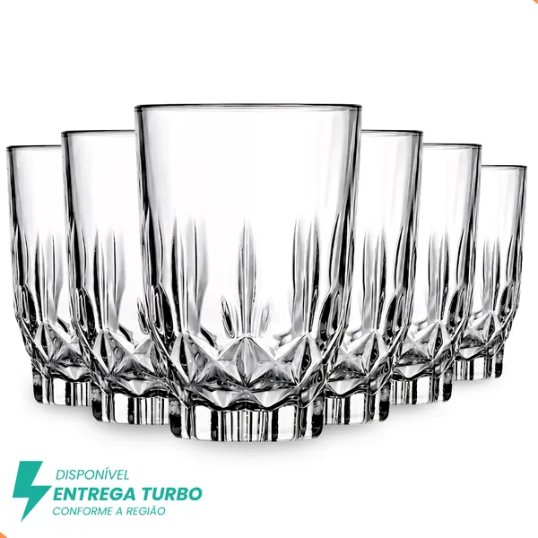 Jogo de Copos de Vidro Trabalhado 230ml Luxo | Kit para Drinks Água Suco | Design Elegante Mesa Posta