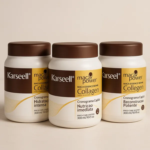 Kit Cronograma Capilar Completo Karseell – 3 Máscaras (Hidratação, Nutrição e Reconstrução)