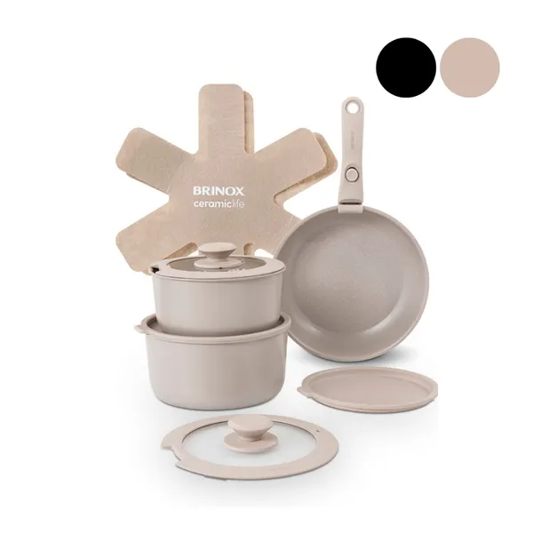 Jogo de Panelas Empilhável Brinox Ceramic Life Fit 10 Peças Antiaderente Cerâmico Fundo de Indução