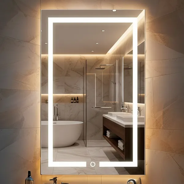Espelho LED Jateado De 80x50CM Retangular com Botão Touch