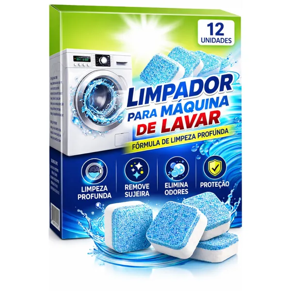 Limpador Máquina de Lavar Roupa 12 Un Tabletes Pastilhas Limpeza Profunda Remove Odor e Resíduos