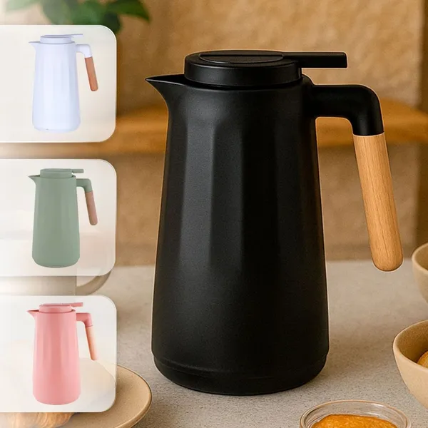 Garrafa Térmica 1 Litro Sotto Para Chás/Café Design Moderno Cabo Madeira