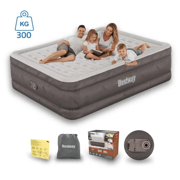 Cama Colchão Inflável Casal Até 350kg Fortech Queen Com Bomba Embutida + Bolsa Bestway