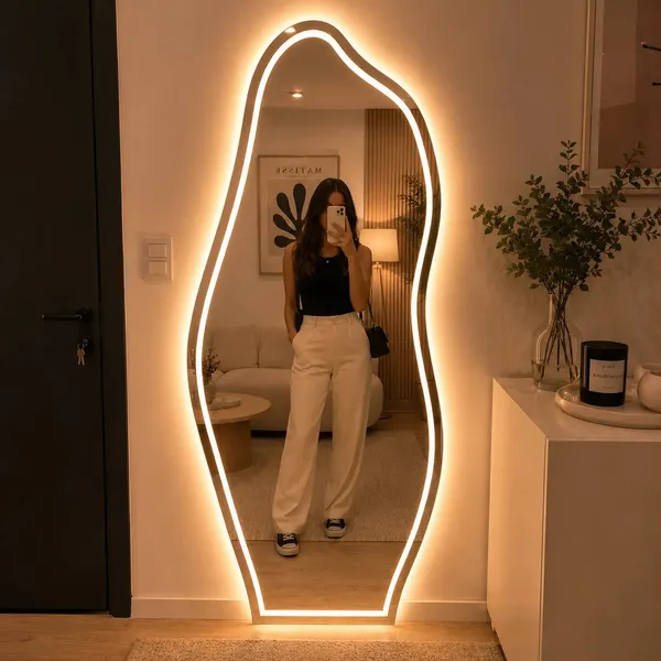 Espelho Grande Com Led 3 Cores e Botão Touch Jateado 90x40 Banheiro Quarto Sala Entrega Rapida