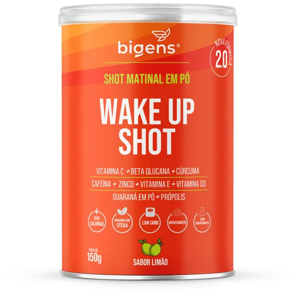 Wake up shot, vitamina c, própolis, gengibre, cúrcuma, guarana e zinco, 150g, Bigens (Unidade)