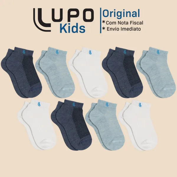 Kit De 9 Pares Meias Lupo Kids Infantil Cano Curto Algodão Tamanho 24 ao 35