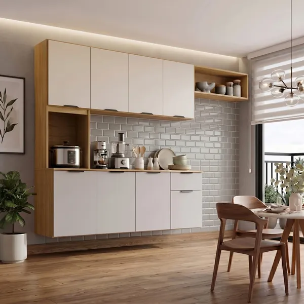 Cozinha Compacta Aura 8 Portas com Nicho Integrado Praticidade Fácil Limpeza