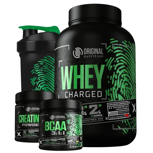 Kit Whey Protein Charged Original + BCAA + Creatina + Shaker