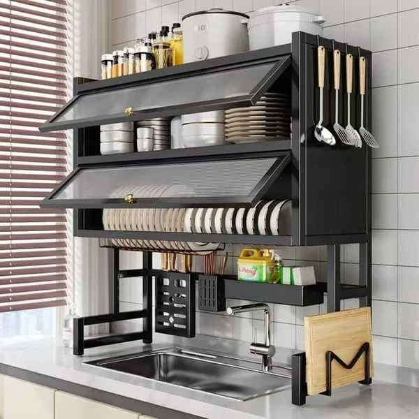 Escorredor De Louça 105cm Cozinha Suspensa Pia Rack Organizador Estante poeira porta armário