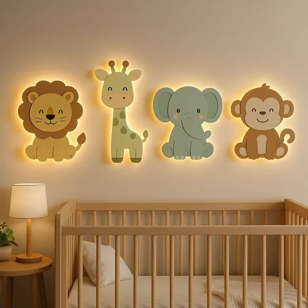 Kit Safari Iluminado Enfeite De Parede Decorativo (4 Peças) com ou sem Led.