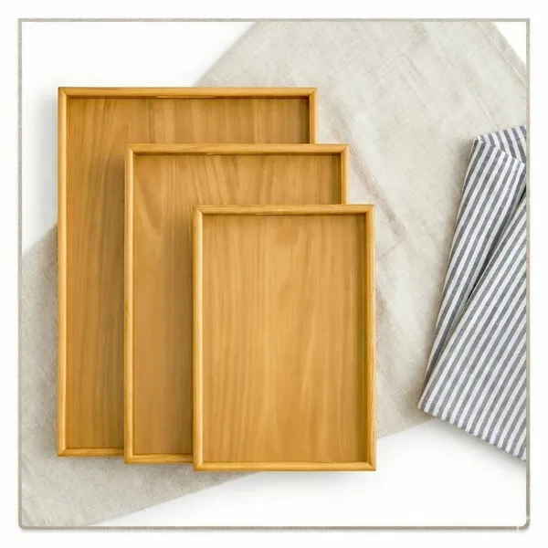 kit 3 Bandeja bambu Retangular De Café da Manhã Decorativa Moderna E Elegante